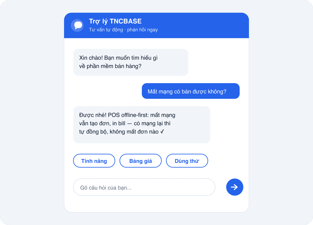 Chatbox trợ lý tư vấn tự động trên website TNCBASE