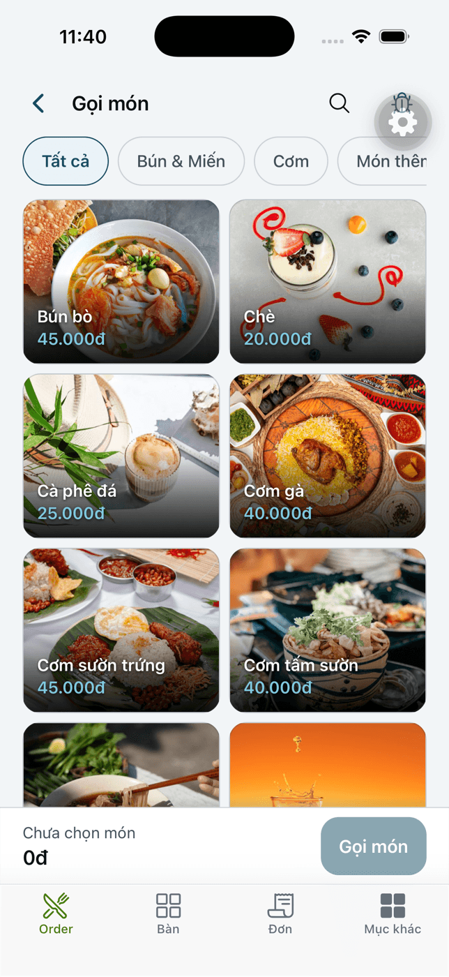 Màn gọi món với thực đơn có hình ảnh từng món ăn